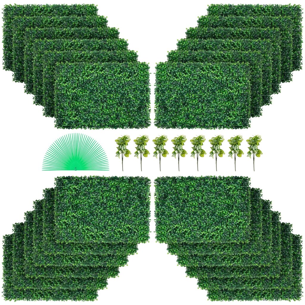VEVOR Штучна рослинна стіна 24 шт 24 х 16 дюймів, приватна огорожа штучна зелена, штучний самшит PE, екран приватності від компанії магазин Апельсин - фото 1