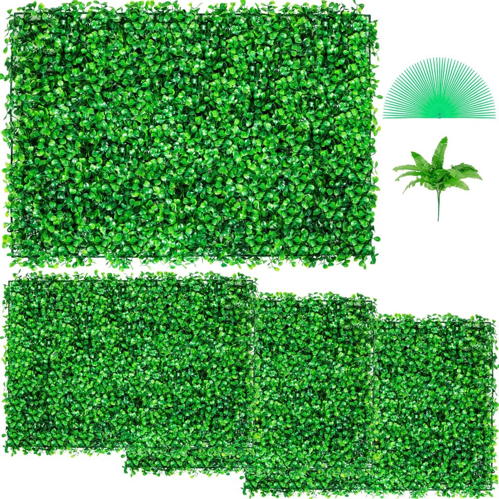 VEVOR Штучна рослинна стіна 4 шт 24 х 16 дюймів, приватна огорожа штучна зелена, штучний самшит PE, екран приватності від компанії магазин Апельсин - фото 1