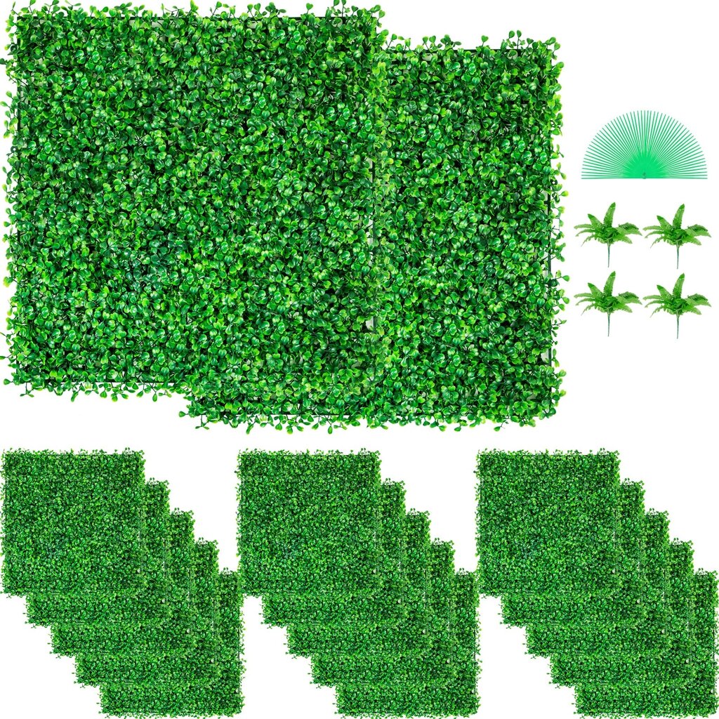 VEVOR Штучна рослинна стіна 48 шт 10 х 10 дюймів, приватна огорожа штучна зелена, штучний самшит PE, екран від компанії магазин Апельсин - фото 1