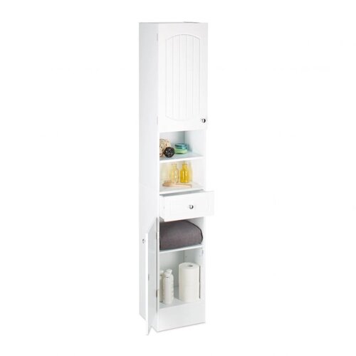 Високий шафа з дверцятами і ящиком для зберігання у ванній кімнаті, МДФ/бамбук, 173,5 х 30,5 х 32 см