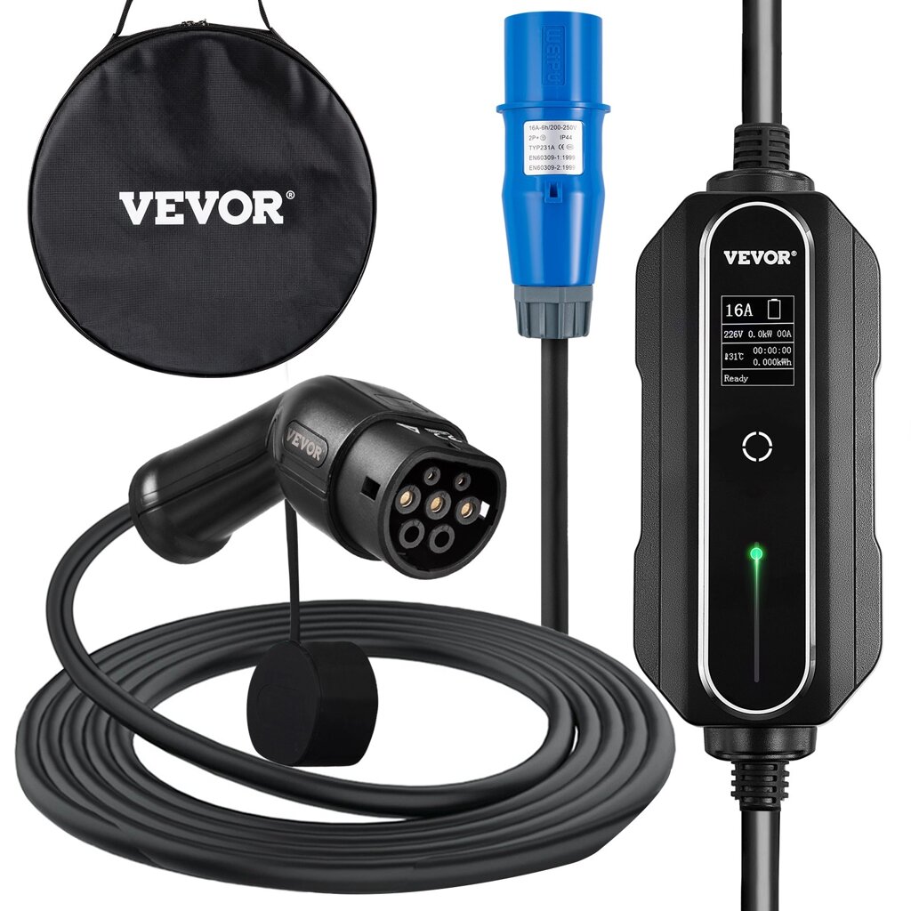Зарядний кабель для електромобілів VEVOR 16 A для стандарту ЄС, 7,5 м зарядна станція для електромобіля з 3-контактним від компанії магазин Апельсин - фото 1