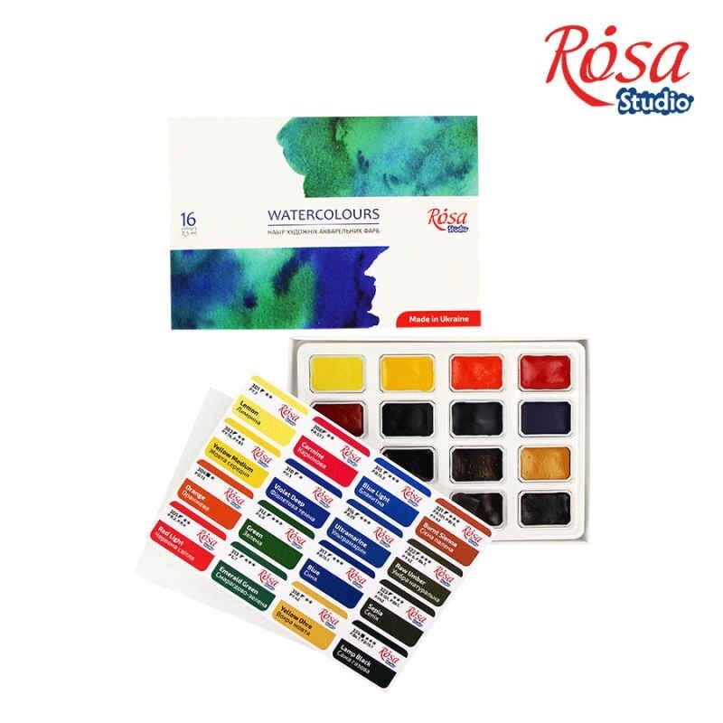 Акв фарби Rosa Studio набір 16кол. в кюветах, карт. уп. 340204 від компанії Офіс-Престиж - фото 1