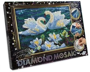 Алмазна мозаїка по номерам на холсті 20*30см DankoToys Лебеді DT DM-03-04