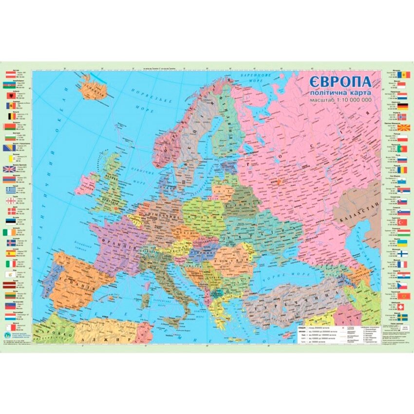 КАРТА Політична карта Європи 65*45см А2 ЛАМІНАЦИЯ М1:10000000 від компанії Офіс-Престиж - фото 1