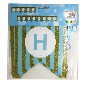 Розтяжка святкова Happy Birthday длина 3,5м Прапорці блакитні 80409