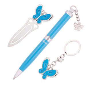 Ручки набір Langres Fly 1шт + брелок та закладка синій LS. 132001-02