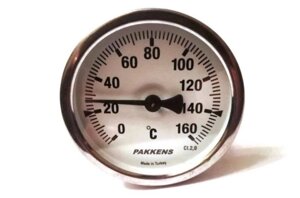 Термометр 0-160 °, Ø63мм, з різьбленням 1/2 "біметалічний, осьової, PAKKENS