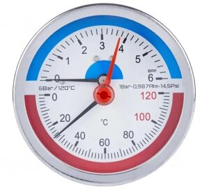 Термоманометр 6 bar - різьба 1/2 - 0-120°C в Львівській області от компании Тепловичок