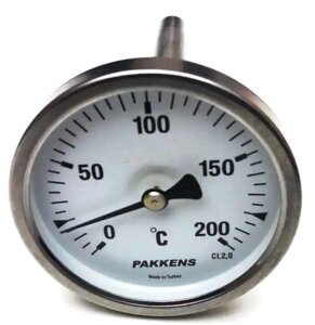 Термометр для сауни PAKKENS Ø63мм, 0-200 ° С, з різьбою 1/2 "біметалічний, осьової