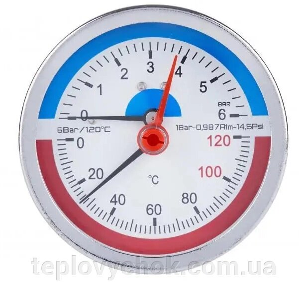 Термоманометр 6 bar - різьба 1/2 - 0-120°C від компанії Тепловичок - фото 1