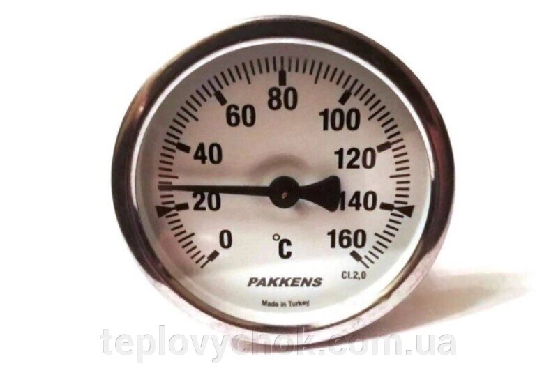 Термометр 0-160 °, Ø63мм, з різьбленням 1/2 "біметалічний, осьової, PAKKENS від компанії Тепловичок - фото 1