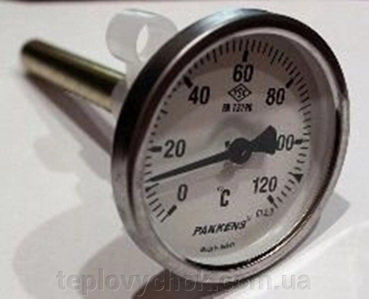 Термометр Ø63мм, 0-120 ° С, з різьбою 1/2 біметалічний, осьової від компанії Тепловичок - фото 1