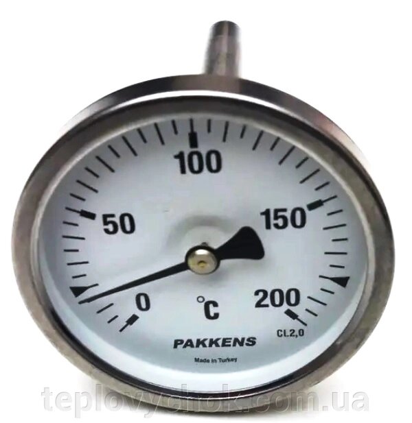 Термометр для сауни PAKKENS Ø63мм, 0-200 ° С, з різьбою 1/2 "біметалічний, осьової від компанії Тепловичок - фото 1