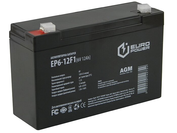 Акумуляторна батарея Euro Power EP6-12F1 6V 12Ah від компанії Prilavok - фото 1