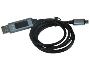 Кабель USB-microUSB з тестером струму та напруги (синій індикатор)