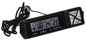 Внутрішній і зовнішній термометр з годинником VST-7066 чорний