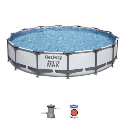 Круглий каркасний басейн BestWay 56595 (427 * 84 см, 10220 л) з фільтр-насосом від компанії Інтернет магазин «Во!» www. wo-shop. com. ua - фото 1