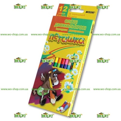 Кольорові олівці 12 шт пегашку Marco, шестигранні, 24 кольору, двосторонні - замовити