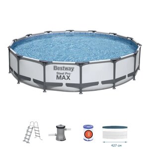Круглий каркасний басейн BestWay 56950 (427 * 107 см, 13030 л) з фільтр-насосом, сходами і тентом