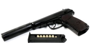 Пістолет під патрон флобера СЕМ ПМФ-1 з «бойовим» магазином і удлинителем ствола