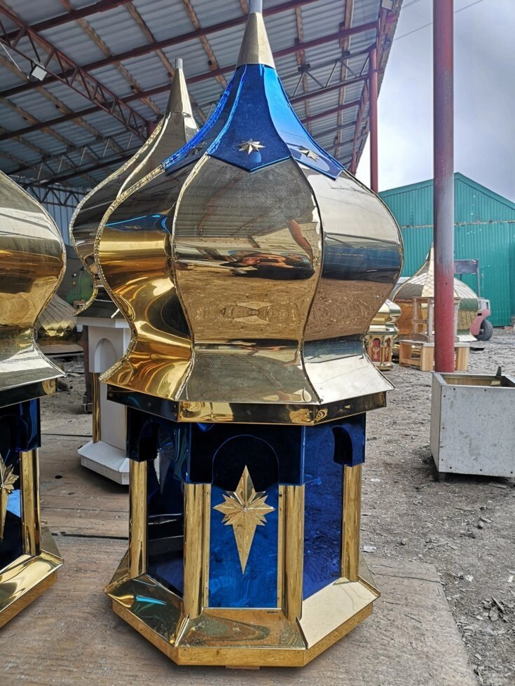 Купол для церкви з синіми "галстуками" і декором на барабані, 80 см, нітрид титану від компанії Златовест, ТОВ - фото 1