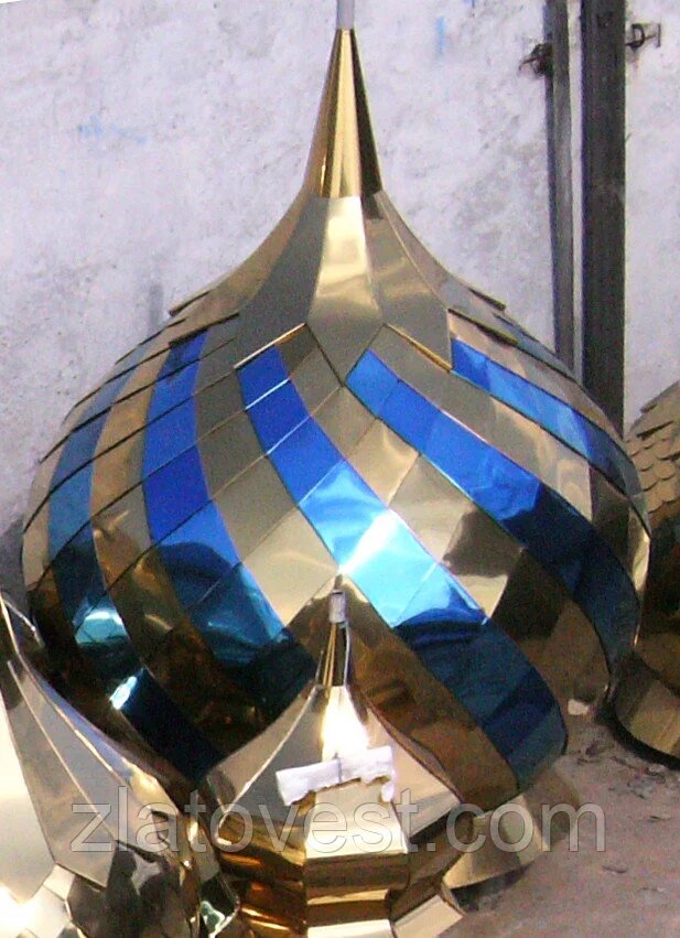 Купол круглый 1.6 см синий+золото цвета "спираль",  из нержавеющей стали ##от компании## Златовест, ООО - ##фото## 1