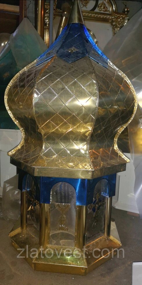 Купол з синіми вставками на барабані висота 70см, нітрид титану в "шашку", від компанії Златовест, ТОВ - фото 1