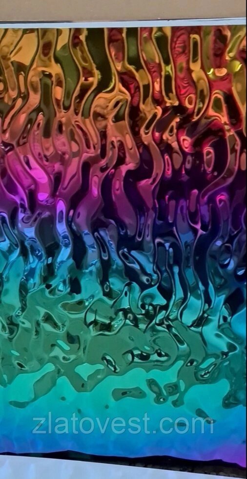 Нержавіюча сталь, тиснення "Хвиля" колір веселка, покриття нітрид титану від компанії Златовест, ТОВ - фото 1