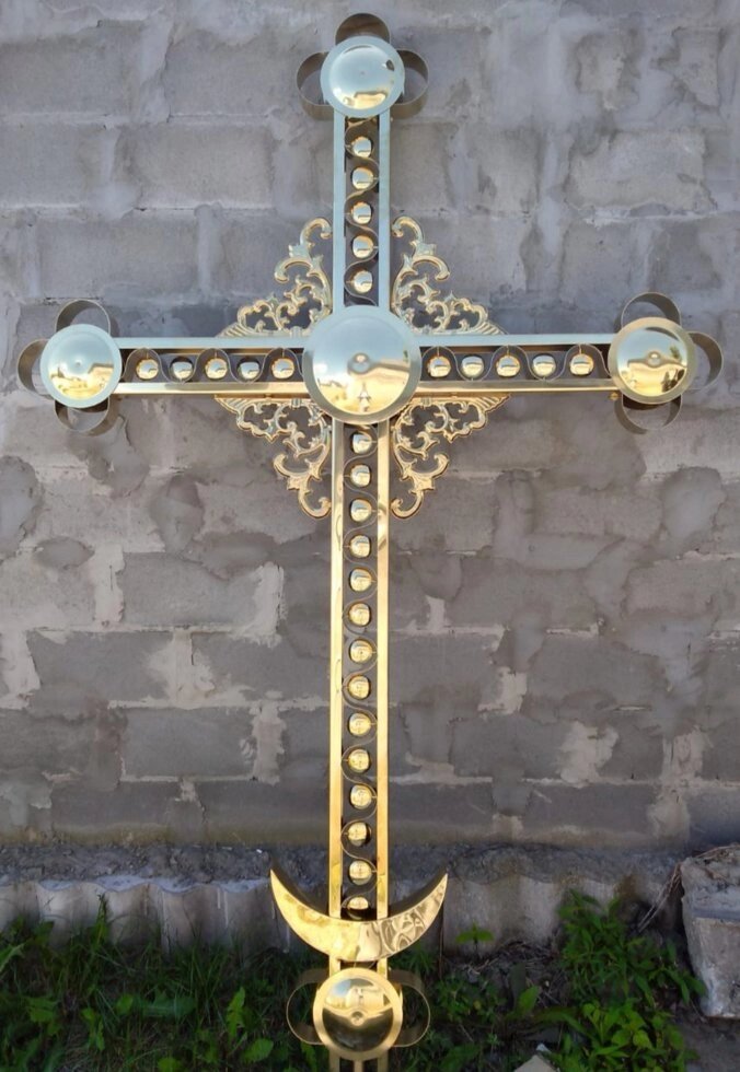 Хрест церковний 4-кінцевий з візерунком, медальйонами і півмісяцем - гарантія