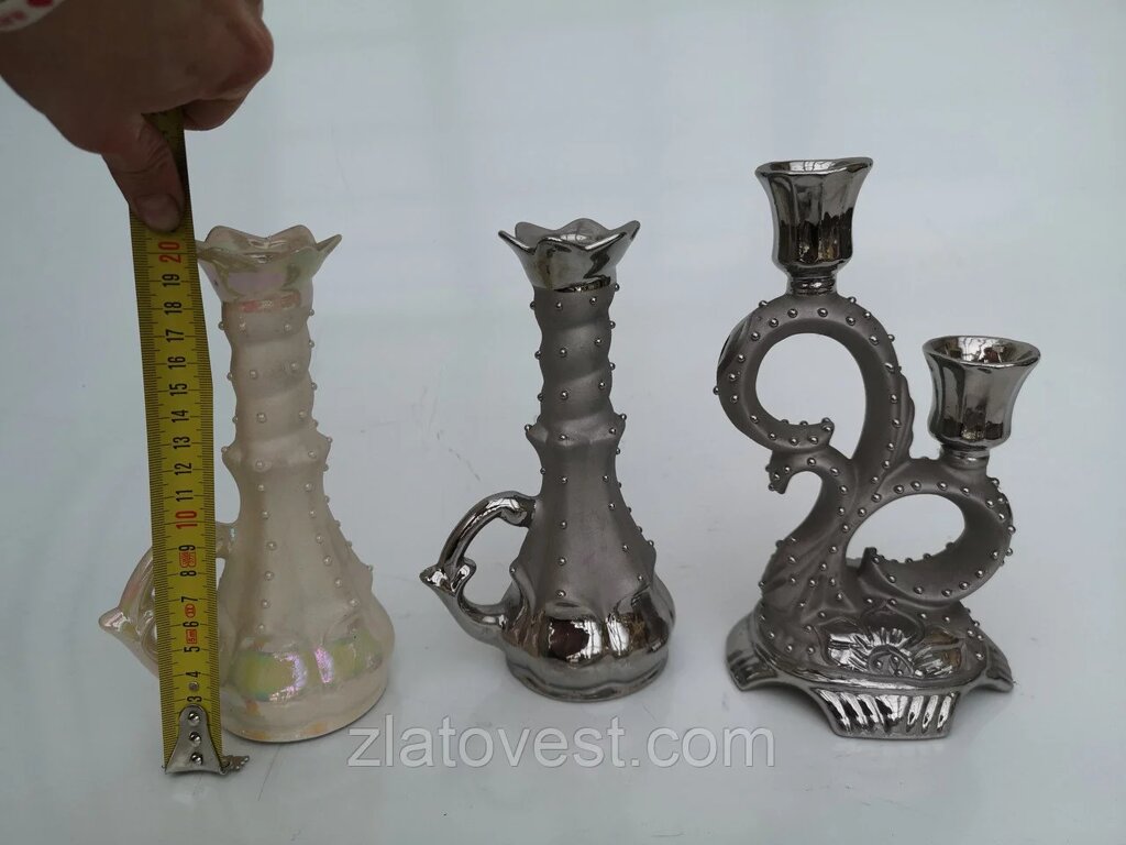Свічники керамічні, срібний, в асортименті від компанії Златовест, ТОВ - фото 1