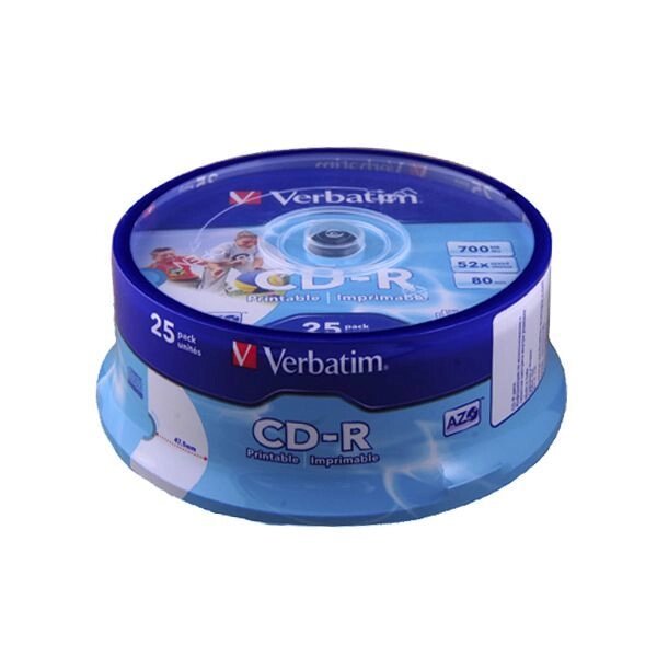 CD-R Verbatim 700 MB / 80 min 52x (25 pcs Cake Box, 43439) Printable від компанії Приватне підприємство "Кваліор" - фото 1