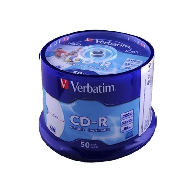 CD-R Verbatim 700 MB / 80 min 52x (50 pcs Cake Box, 43309) Printable від компанії Приватне підприємство "Кваліор" - фото 1