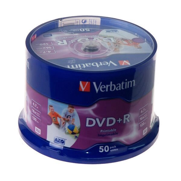 Диск DVD + R Verbatim 4.7 GB / 120 min 16x (50 pcs Cake Box, 43512) Printable від компанії Приватне підприємство "Кваліор" - фото 1