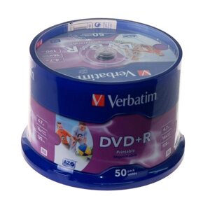 Диск DVD + R Verbatim 4.7 GB / 120 min 16x (50 pcs Cake Box, 43512) Printable