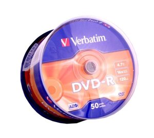 Диск DVD-R Verbatim 4.7 GB / 120 min 16x (50 pcs Cake Box) (43548)