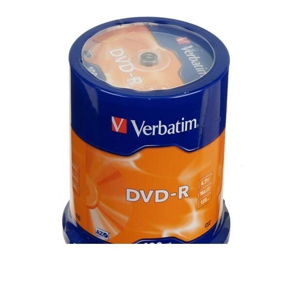 Диск DVD-R Verbatim 4.7 GB / 120 min 16x Matt Silver (100 pcs Cake Box, 43549) від компанії Приватне підприємство "Кваліор" - фото 1