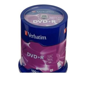Диск DVD + R Verbatim 4.7 GB / 120 min 16x Matt Silver (100 pcs Cake Box, 43551)