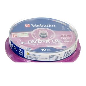 Диск DVD + R Verbatim 8.5 GB / 240 min 8x Double Layer (10 pcs Cake Box, 43666)