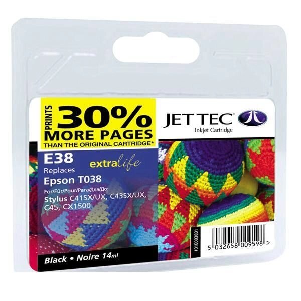 Картридж EPSON Stylus C41UX / SX Black + 30% (110E003801) E38 Jet Tec від компанії Приватне підприємство "Кваліор" - фото 1