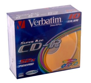 CD-R Verbatim 700 MB / 80 min 52x Slim Color (10 Pack, 43308)