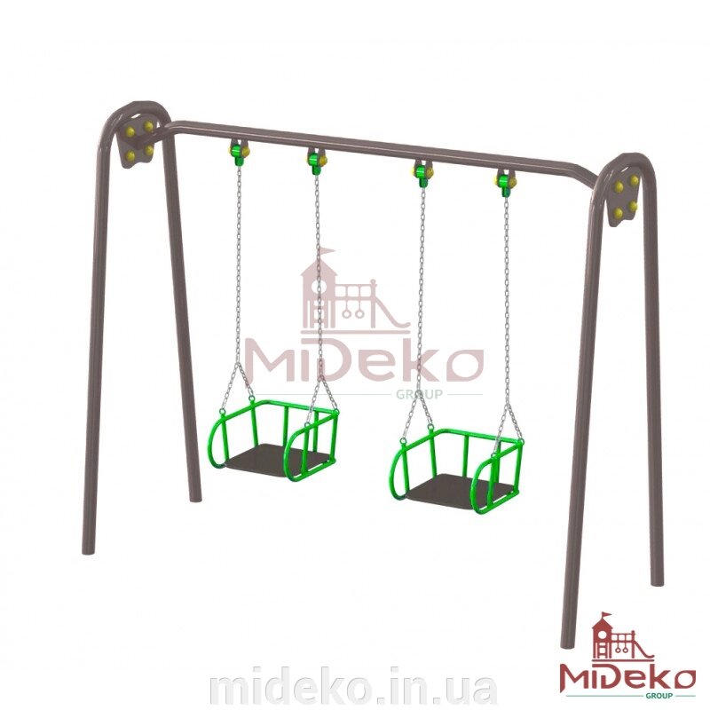 Гойдалка металева на ланцюгаг подвійна MIDEKO від компанії ТОВ "МІДЕКО ГРУП" облаштування дитячих і спортивних майданчиків - фото 1