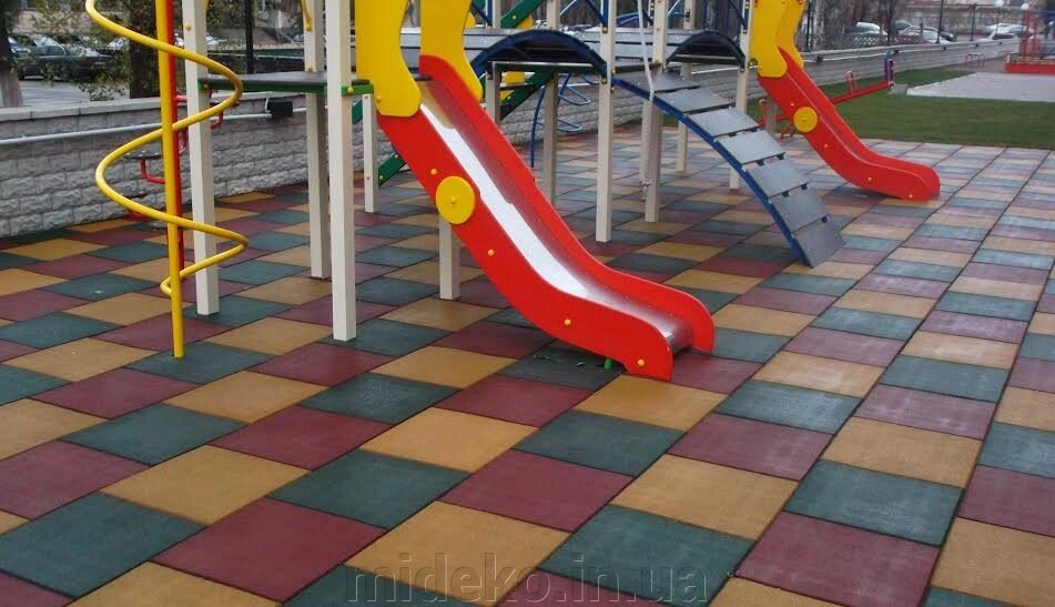 Гумова плитка для дитячих майданчиків від компанії ТОВ "МІДЕКО ГРУП" облаштування дитячих і спортивних майданчиків - фото 1