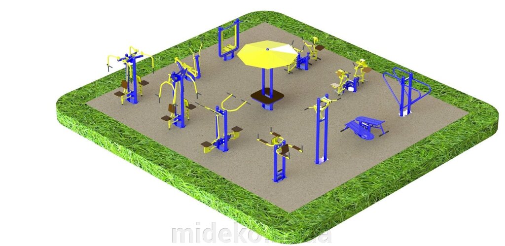 Спортивний майданчик з вуличними тренажерами 1274 від компанії ТОВ "МІДЕКО ГРУП" облаштування дитячих і спортивних майданчиків - фото 1