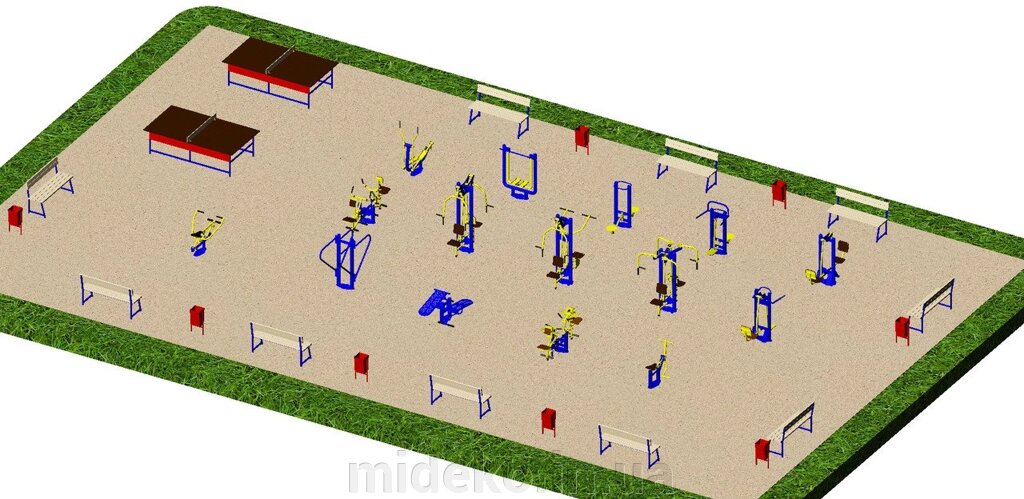 Спортивний майданчик з вуличними тренажерами 1729 від компанії ТОВ "МІДЕКО ГРУП" облаштування дитячих і спортивних майданчиків - фото 1