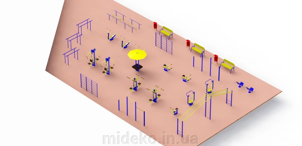 Спортивний майданчик з вуличними тренажерами 2149 від компанії ТОВ "МІДЕКО ГРУП" облаштування дитячих і спортивних майданчиків - фото 1