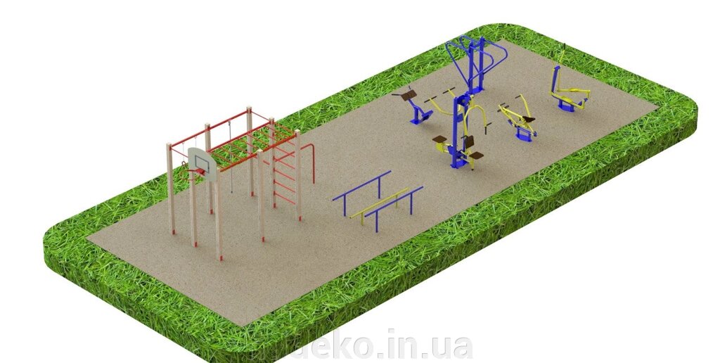Спортивний майданчик з вуличними тренажерами 5810 від компанії ТОВ "МІДЕКО ГРУП" облаштування дитячих і спортивних майданчиків - фото 1
