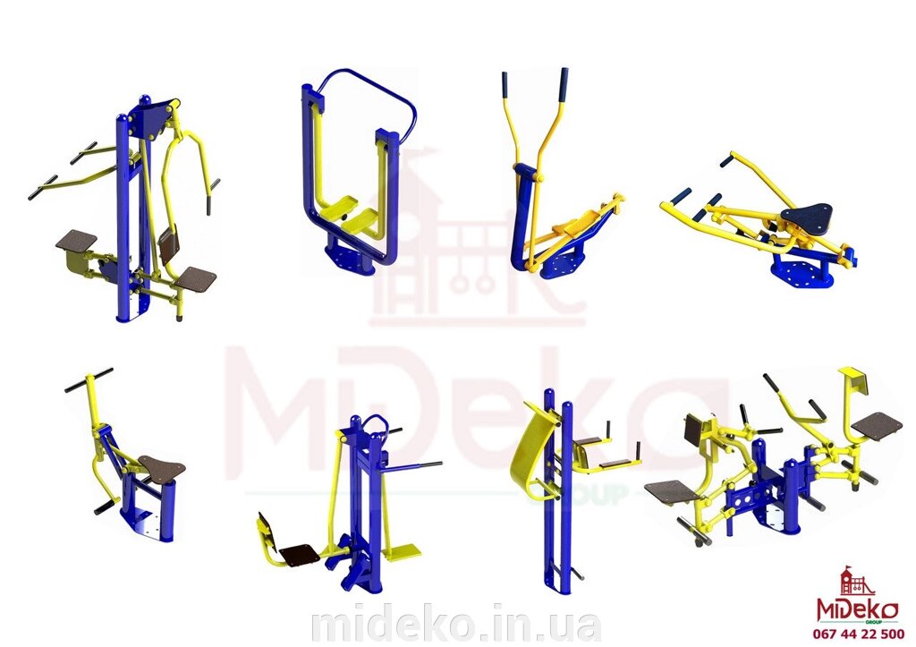 Спортивний майданчик з вуличними тренажерами 8650 від компанії ТОВ "МІДЕКО ГРУП" облаштування дитячих і спортивних майданчиків - фото 1