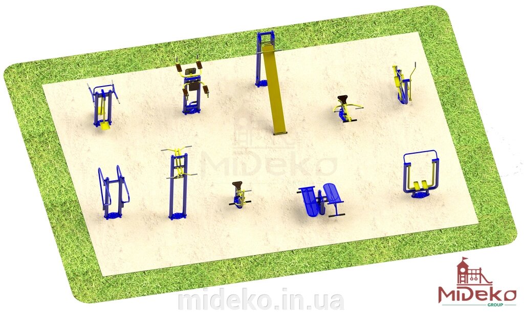 Спортивний майданчик з вуличними тренажерами SPM1050021 від компанії ТОВ "МІДЕКО ГРУП" облаштування дитячих і спортивних майданчиків - фото 1