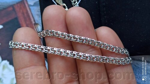 Ланцюжок срібна плетіння Бісмарк круглий з хвостиком 55 см 1746-55 і1750-55