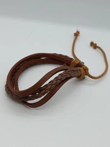 Шкіряний коричневий браслет на затягуванні унісекс